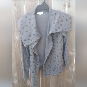 Wild Skye Sweatshirt Gray Leopard Shawl Slouchy One Button Draped